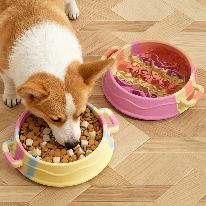 Innovative Silicone Slow Feeder Bowl with Handle for Small Dogs – Anti-Choke Non-Slip Slow Feeding Mat To Promote Healthy Eating