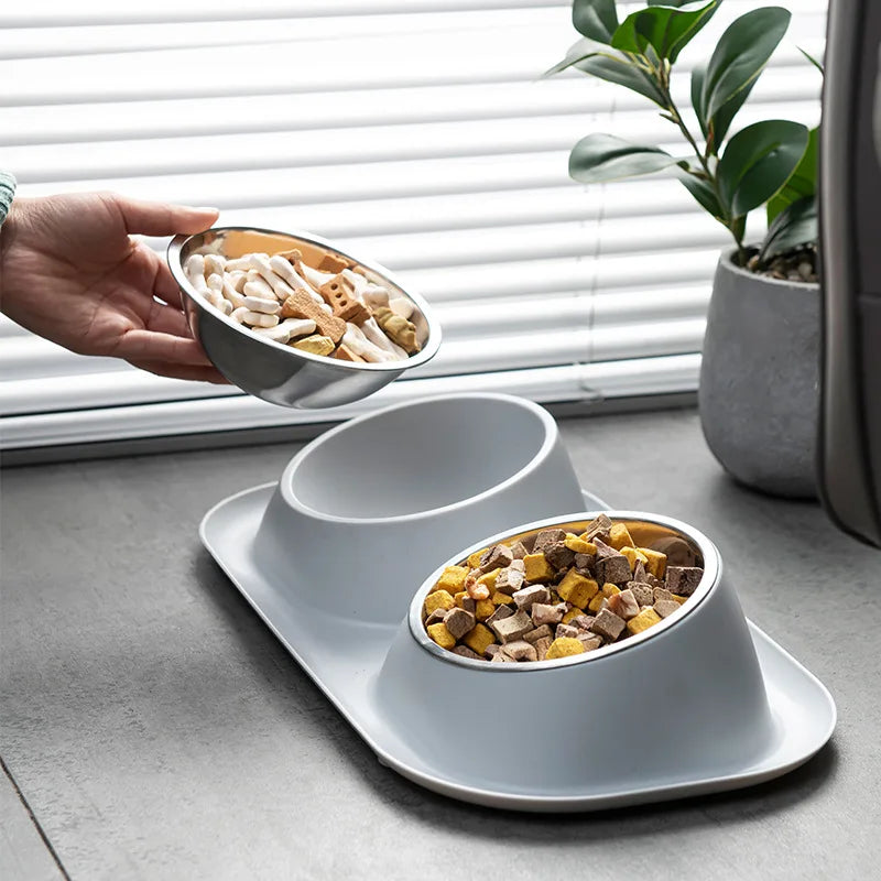 Stainless Steel Pet Bowls Double Bowl Set for Dogs & Cats - Non-Slip Food Water Feeder Dish