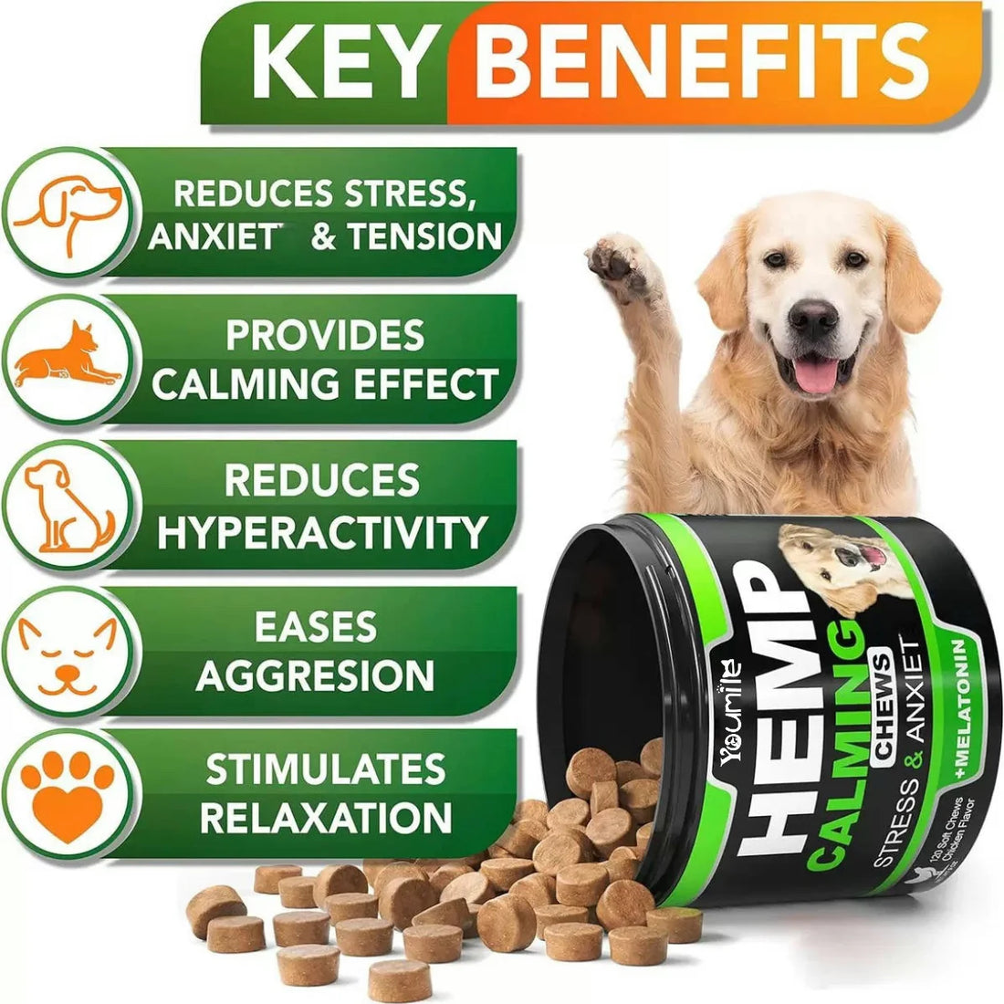 [120 Chews]Dogs Hemp Calming Chews | Noise Phobia & Anxiety Relief-Travel Stress Support-Dog Melatonin-Dog sleep Aid