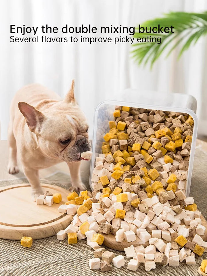 Freeze-Dried Dog Snack Pet Teddy Small Dog Puppy Cat Molar Training Reward Mix Grain Double Mix Freeze-Drying Bucket 500g