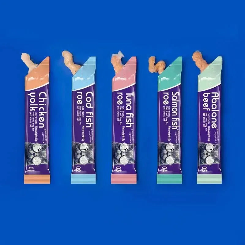 Pet Snacks Cat Strips Young Cat Wet Food Pack Nutrition Abalone+Beef Cod Salmon Formula Mixed Flavor Cat Liquid Snacks 30 Strips