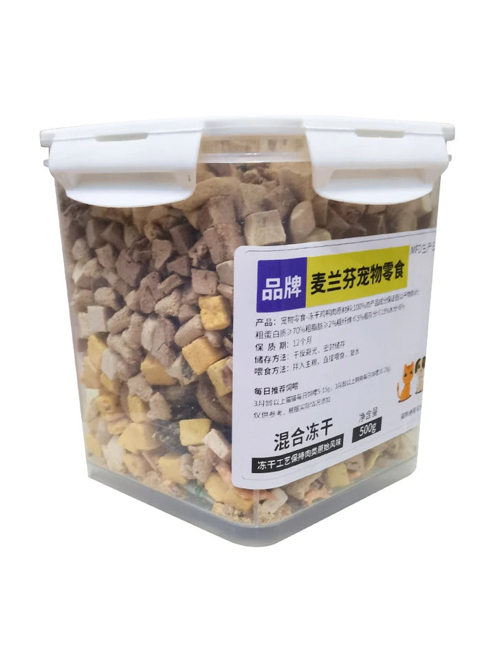 Freeze-Dried Dog Snack Pet Teddy Small Dog Puppy Cat Molar Training Reward Mix Grain Double Mix Freeze-Drying Bucket 500g