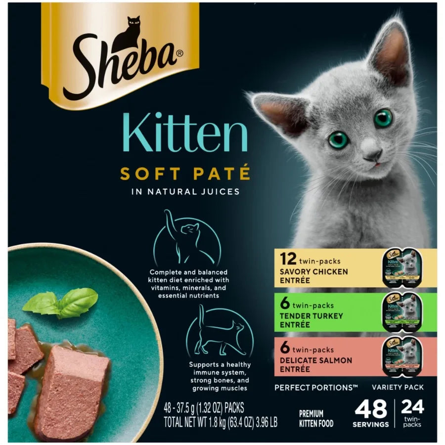 Perfect Portions Kitten Variety Flavors Pate Wet Cat Food 2.6 oz Twin-Pack Trays 24 Pack