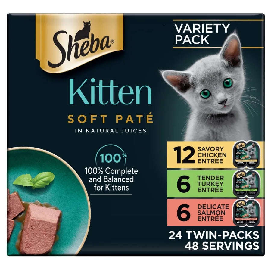 Perfect Portions Kitten Variety Flavors Pate Wet Cat Food 2.6 oz Twin-Pack Trays 24 Pack