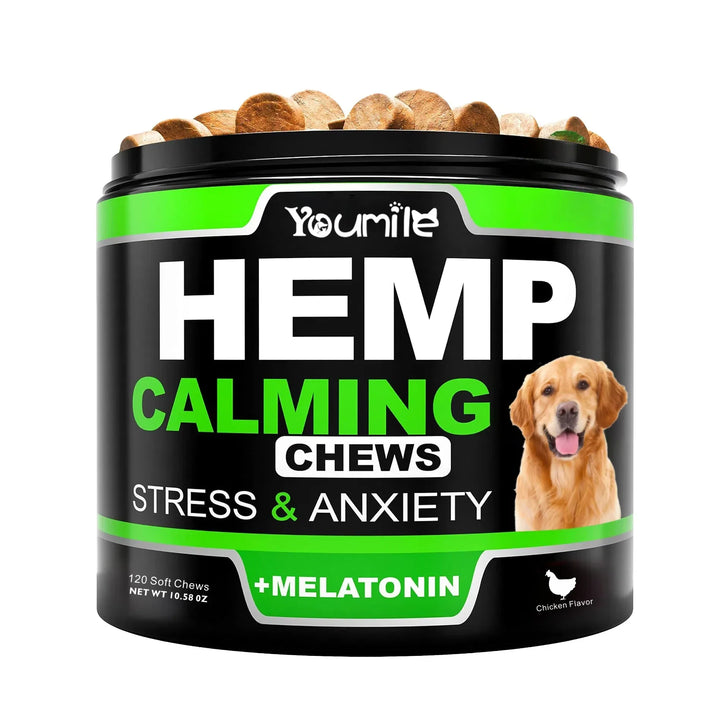 [120 Chews]Dogs Hemp Calming Chews | Noise Phobia & Anxiety Relief-Travel Stress Support-Dog Melatonin-Dog sleep Aid
