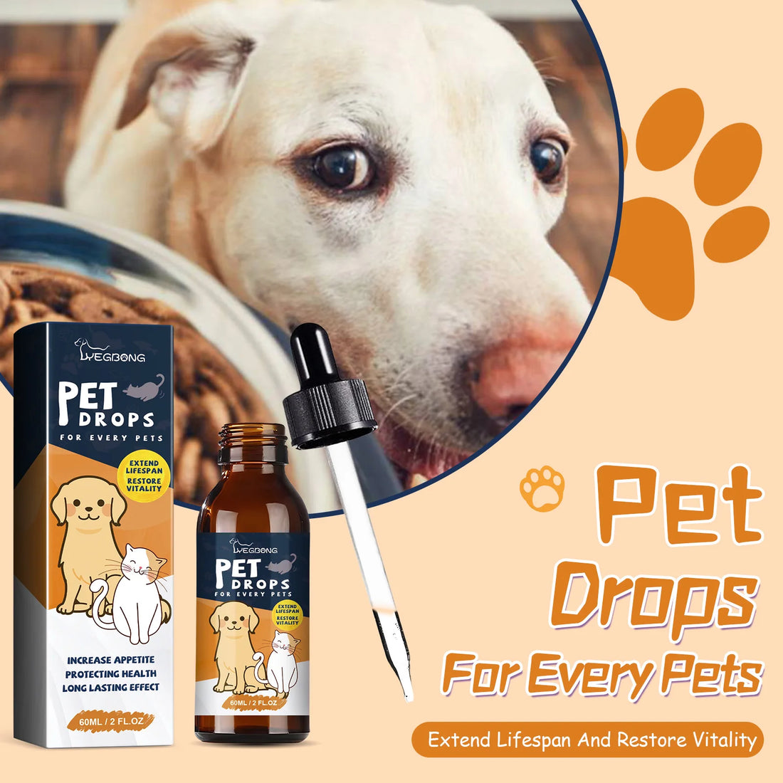Pet Appetite Improvement Care Drops, Enhances Pet Vitality and Supplements Nutrition for Pet Health Care